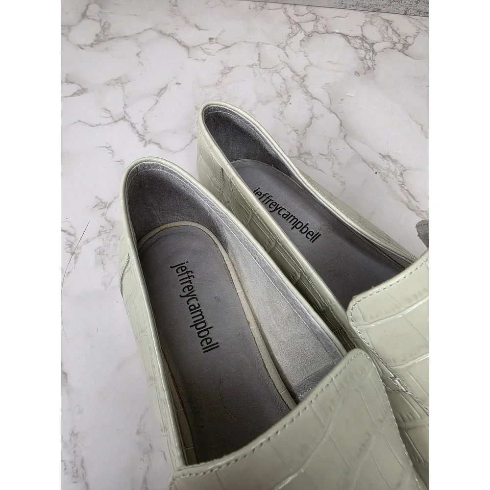 Jeffrey Campbell l Marko Leather Croc Embossed Loafer Square Toe Ivory Womens 10